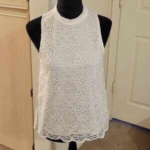 Tempted Sleeveless Shell with a Lace Overlay, Cream, Size S
